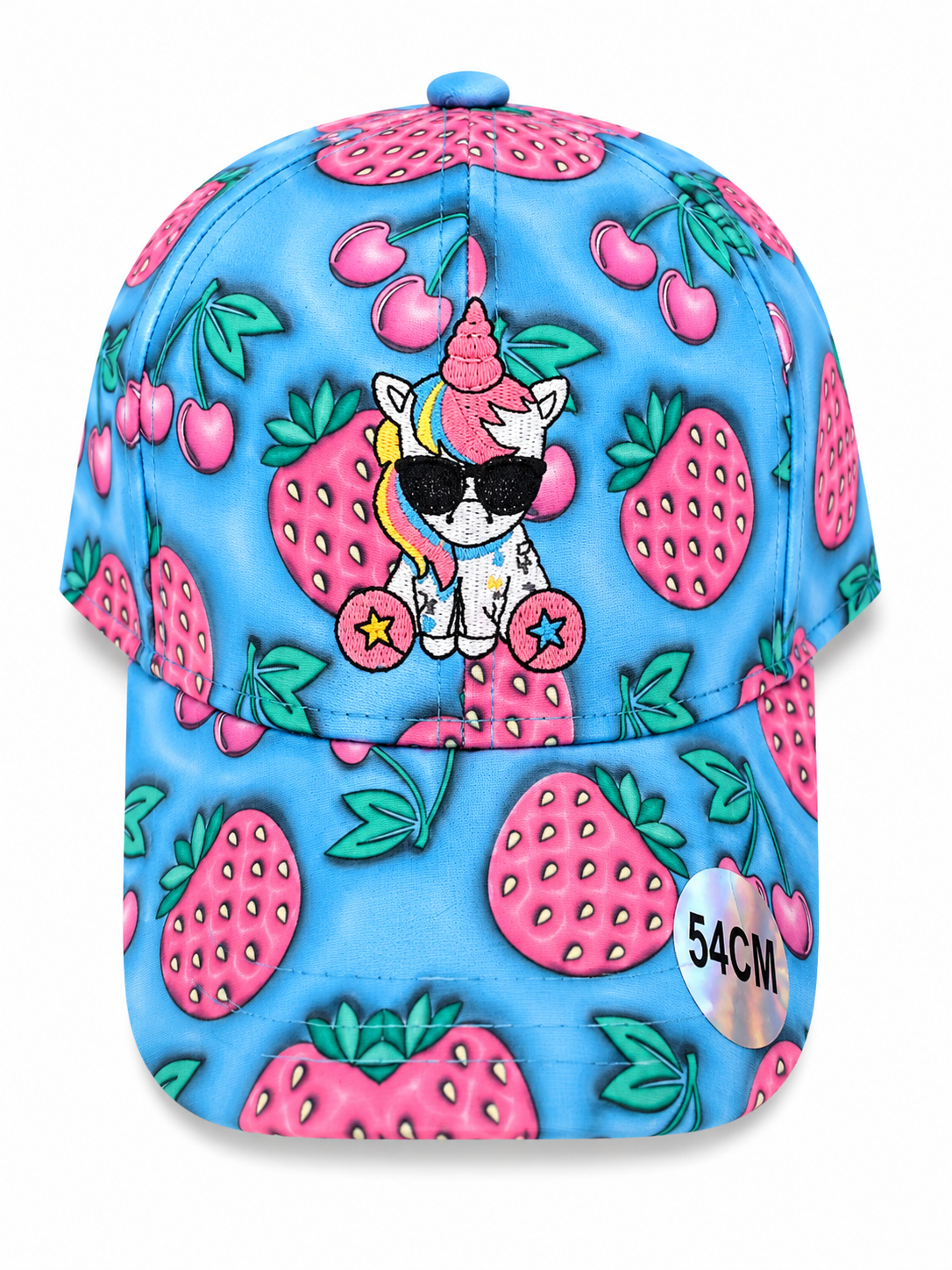Casquette licorne bleu motif fraises taille 54