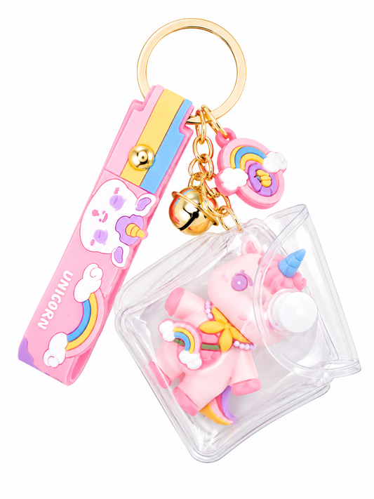 Porte-clés licorne rose pochette