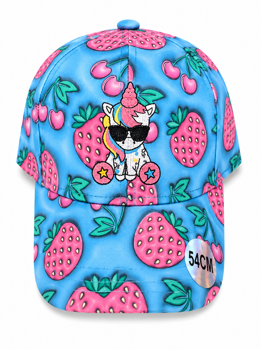 Casquette licorne bleu motif fraises taille 54