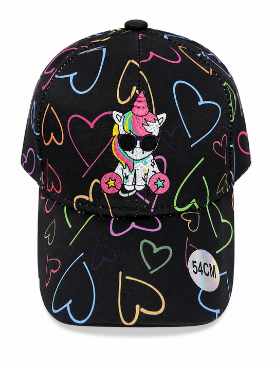 Casquette licorne noire motif coeurs taille 54